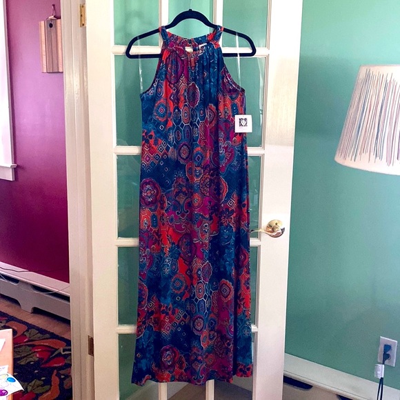 Anne Klein Maxi Halter Dress, Gorgeous Geometric Print, Size 6 - Picture 5 of 14